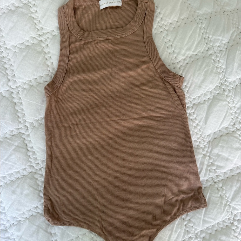 House of Harlow 1960 Ribbed Brown Bodysuit